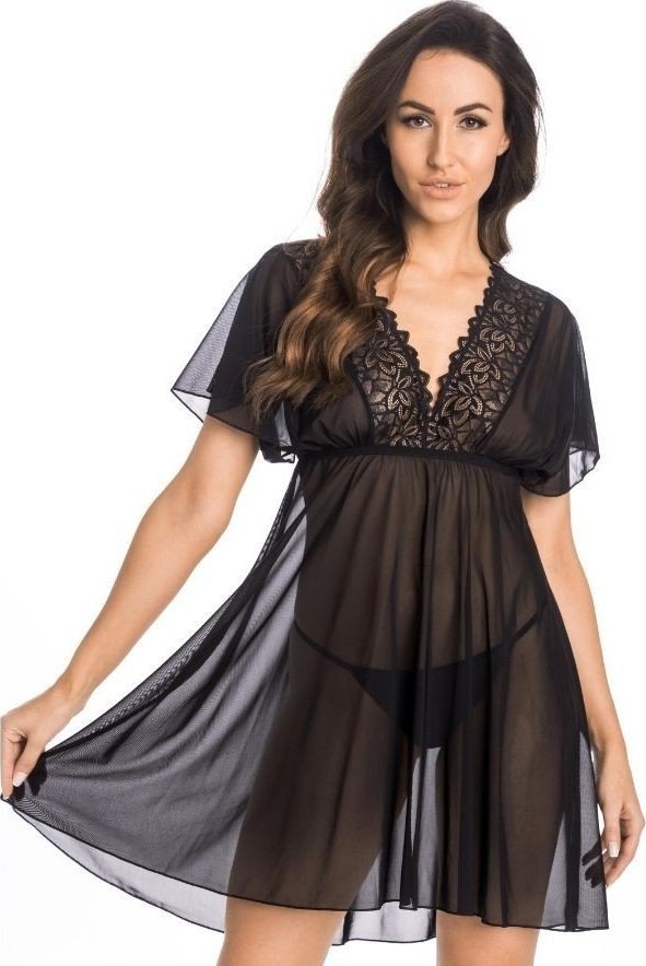 Teyli Koszula nocna wiązana Emma czarna Czarny 5XL