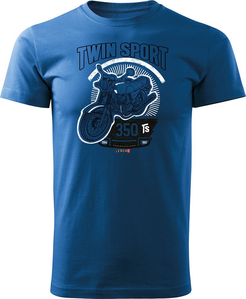Topslang Koszulka motocyklowa z motocyklem Jawa 350 TR Jawą PRL legend męska niebieska REGULAR L