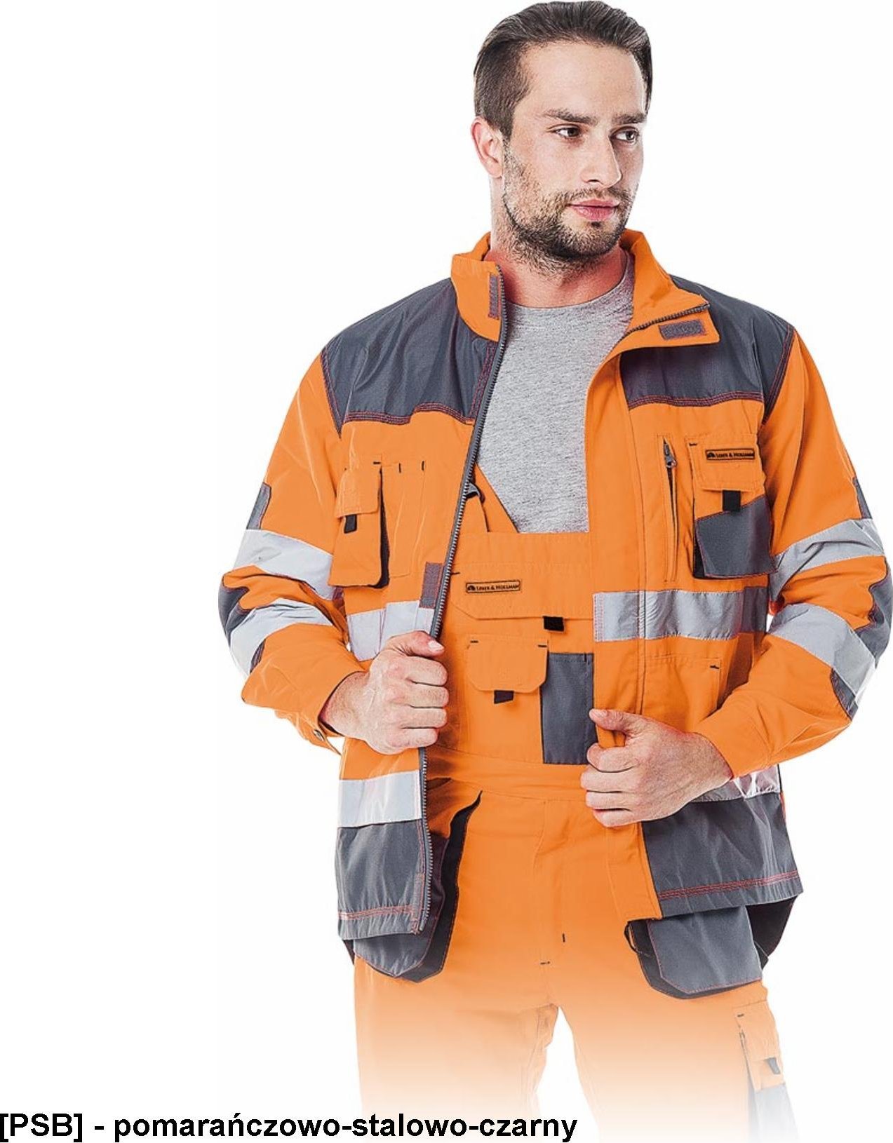 R.E.I.S. LH-FMNX-J - OSTRZEGAWCZA BLUZA OCHRONNA - pomarańczowo-stalowo-czarny 2XL