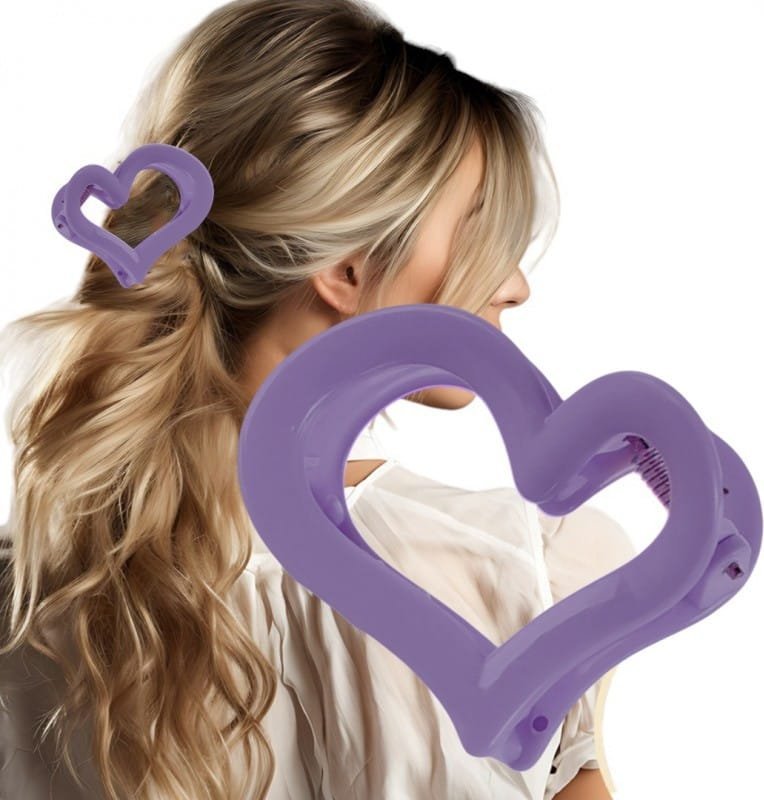 Spinka klamra do włosów XL serce fioletowe 6,5x6cm SP364FIO