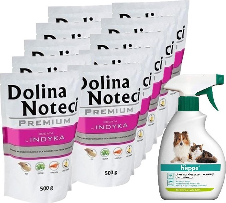 Dolina Noteci Dolina Noteci PREMIUM bogata w indyka 10x500g + HAPPS - płyn na kleszcze i komary dla zwierząt 200ml