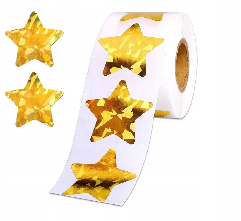 Naklejki Gwiazki Stars Brokatowe Złote Etykieta Dekoracyjna 500 szt.