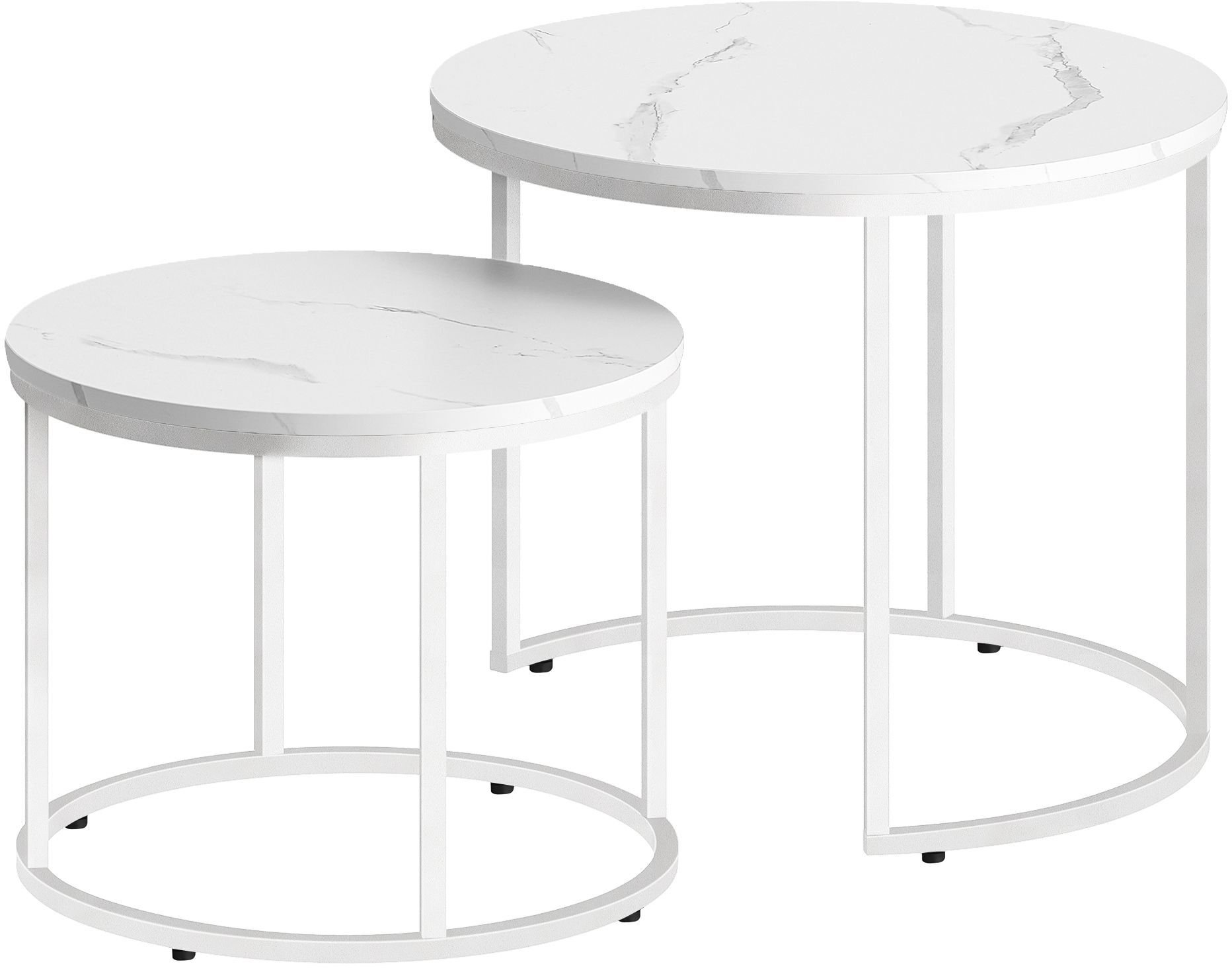 Stolik kawowy okrągły 2 szt marmur białe nogi 53/43 cm zestaw salon