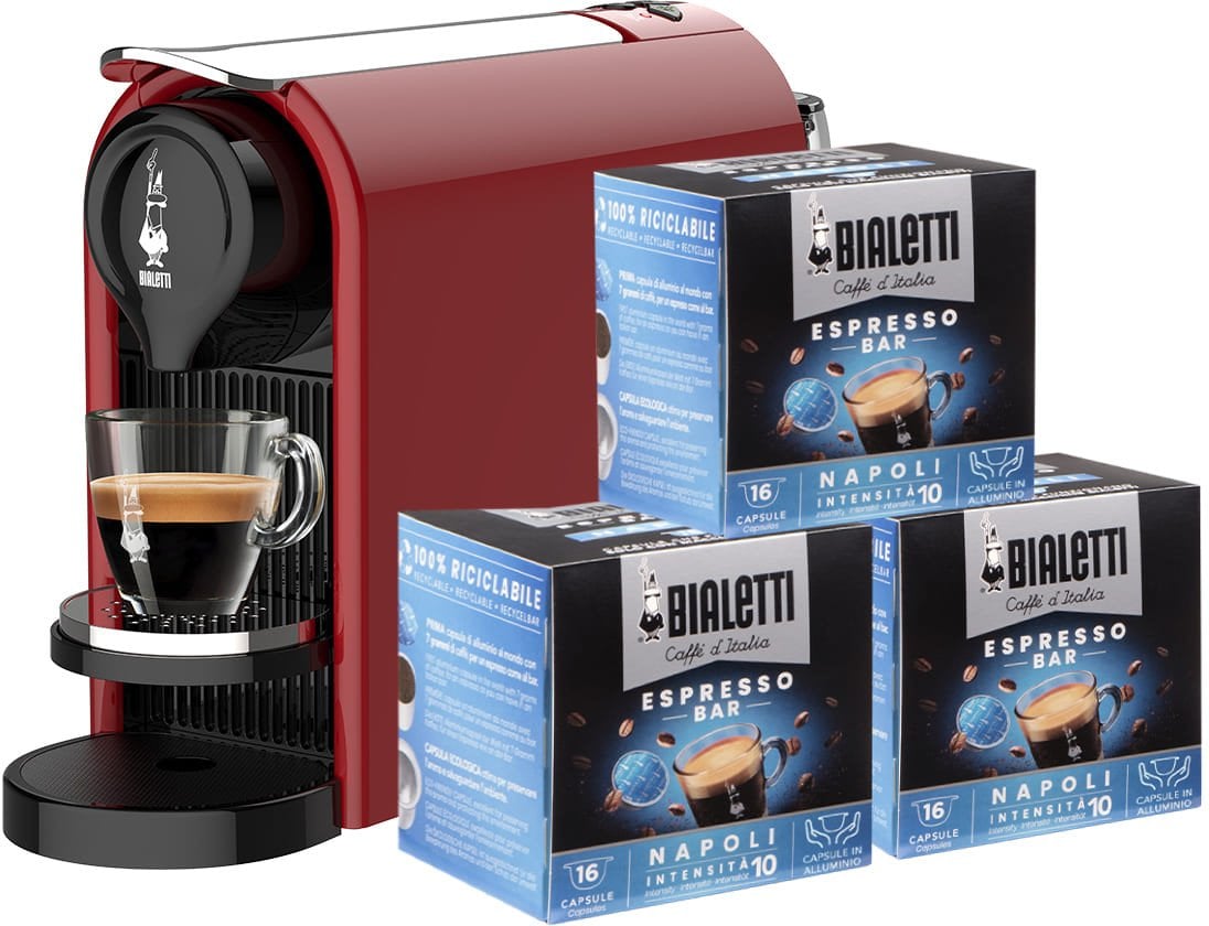 Bialetti - ekspres kapsułkowy Gioia Plus - Czerwony + 48szt kapsułek NAPOLI