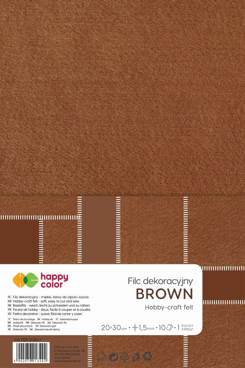 Filc dekoracyjny 20x30 cm 15 mm 10 ark. brązowy