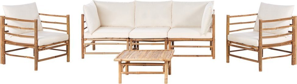 Beliani Zestaw ogrodowy bambusowy 5-osobowy złamana biel CERRETO