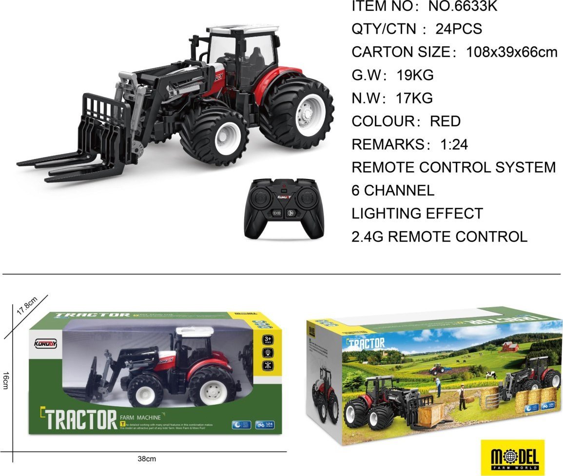 Traktor Czerwony R/C Z Turem