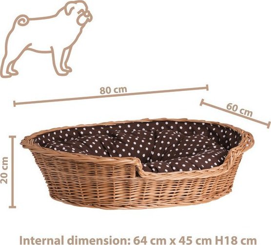 WickerPL POPPY WIKLINOWE OWALNE LEGOWISKO DLA ZWIERZĄT KOSZ DLA PSA 80X60 H20 / ROZMIAR WEWNĘTRZNY 64X45 H18 CM