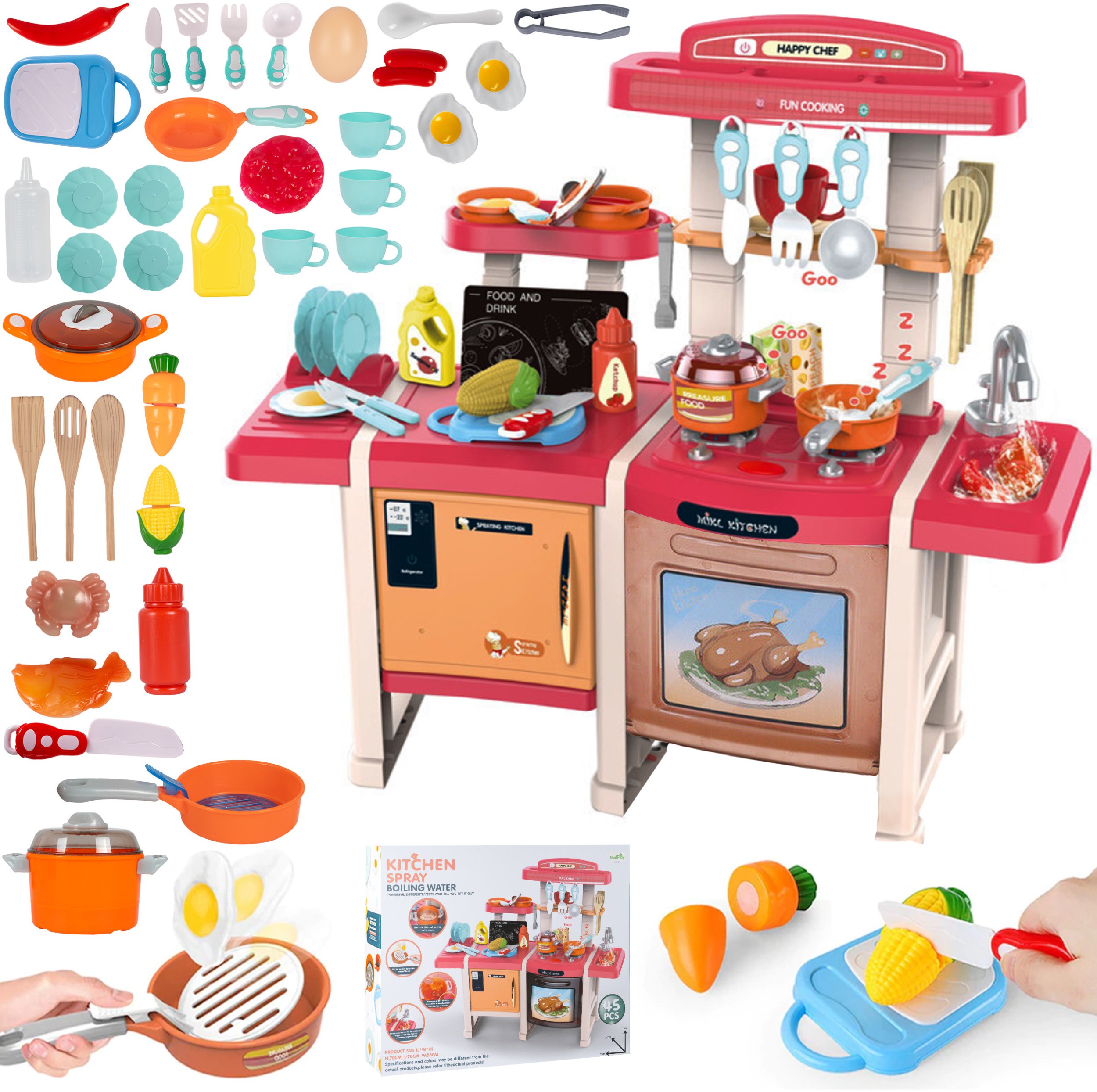 Kuchnia Interaktywna Duża Piekarnik dla Dziecka Dźwięki Kran Woda Garnki