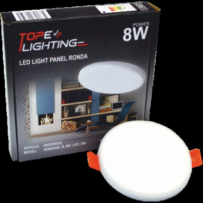 Recessed LED panel TOPE RONDA, IP65, 3000 K, 8W, 580 lm, O10 cm