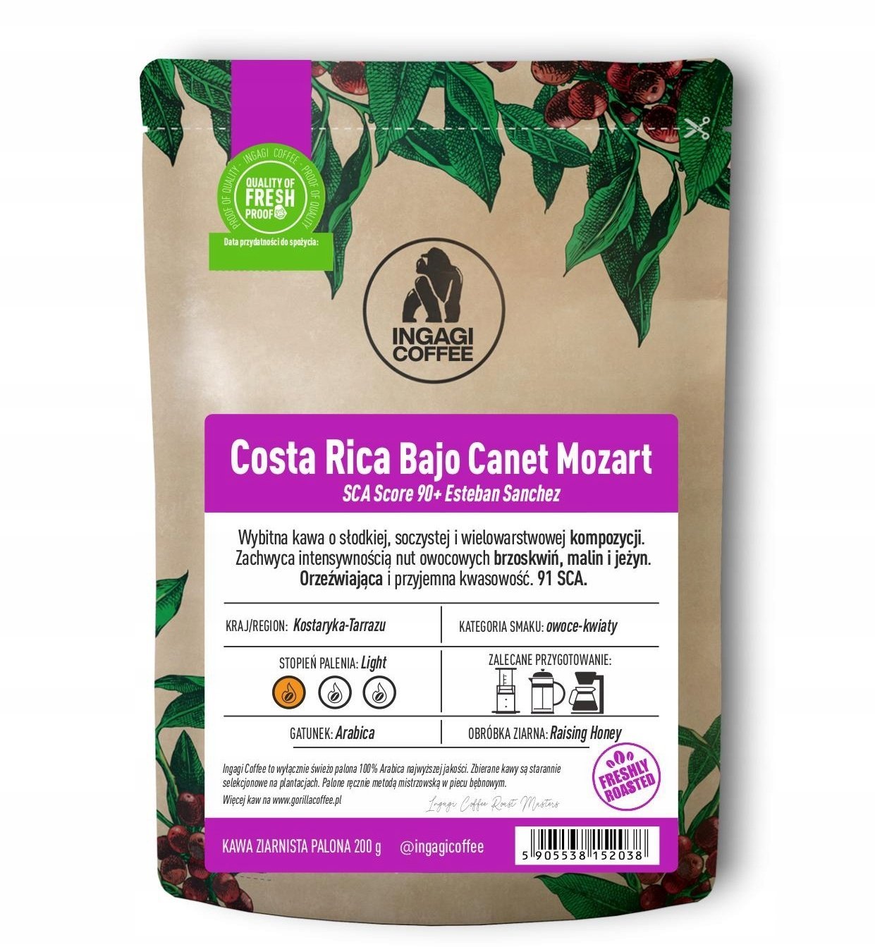 Kawa ziarnista Ingagi Kawa ziarnista Kostaryka Bajo Canet Mozart 100g