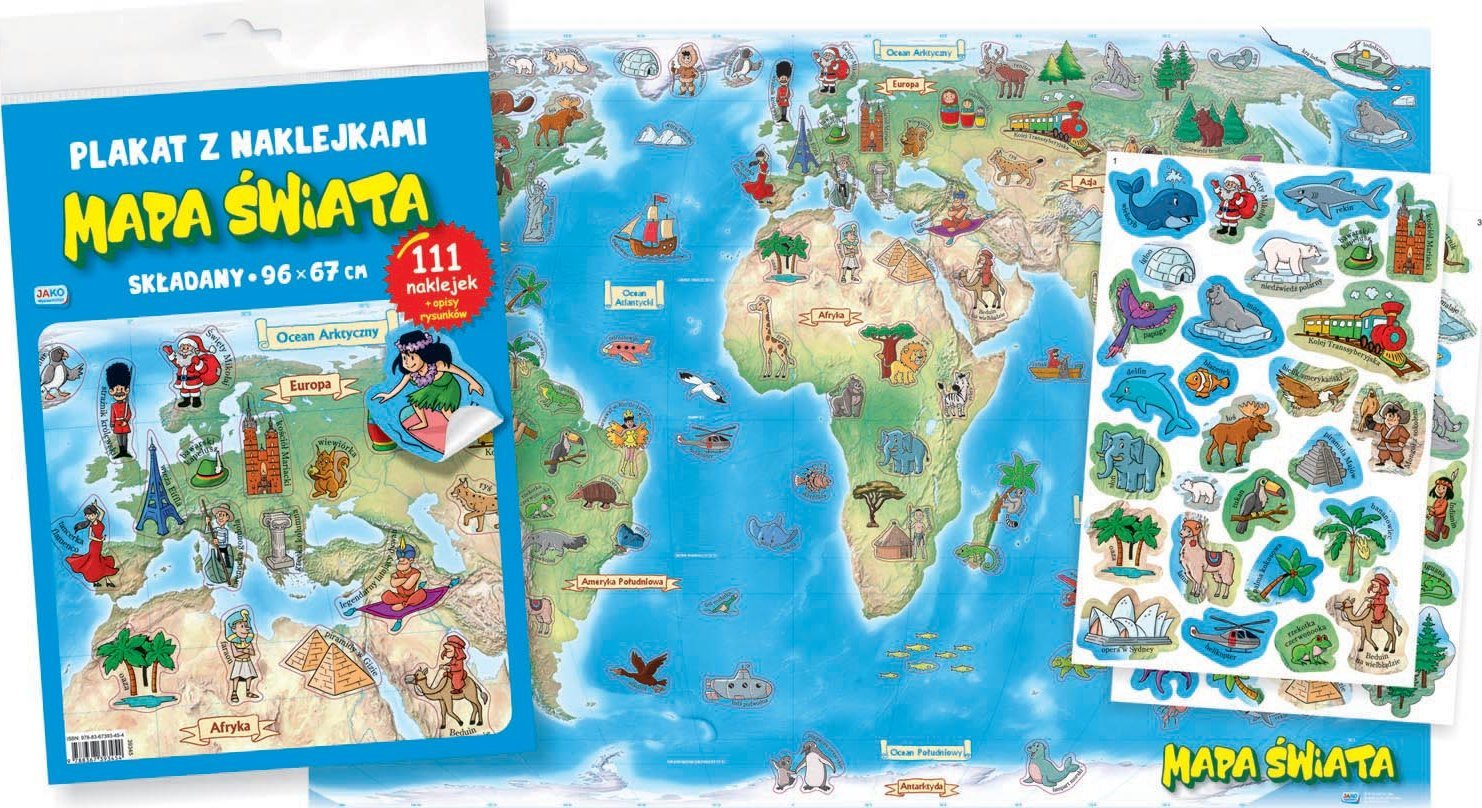 Wydawnictwo Jako Mapa świata. Plakat z naklejkami