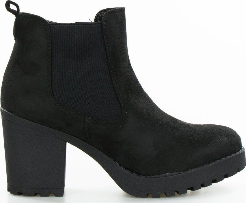 Wolski Botki sztyblety na klocku zamszowe czarne-39