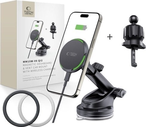 Ładowarka Tech-Protect TECH-PROTECT MM15W-V7 QI2 MAGNETIC MAGSAFE DASHBOARD & VENT CAR MOUNT WIRELESS CHARGER 15W BLACK
