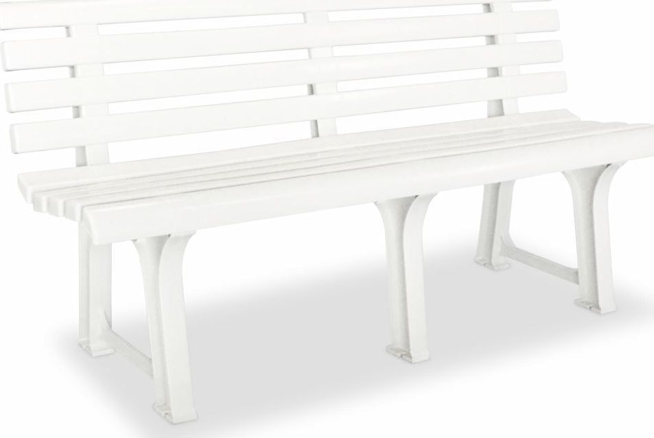 vidaXL ławka ogrodowa, 145,5 cm, plastik, biała (43583)