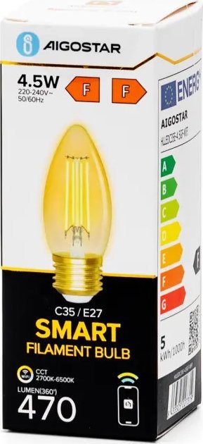 Aigostar Inteligentna żarówka WB C35 E27 Wi-Fi Bursztynowa Inteligentna żarówka WB C35 E27 Wi-Fi Bursztynowa