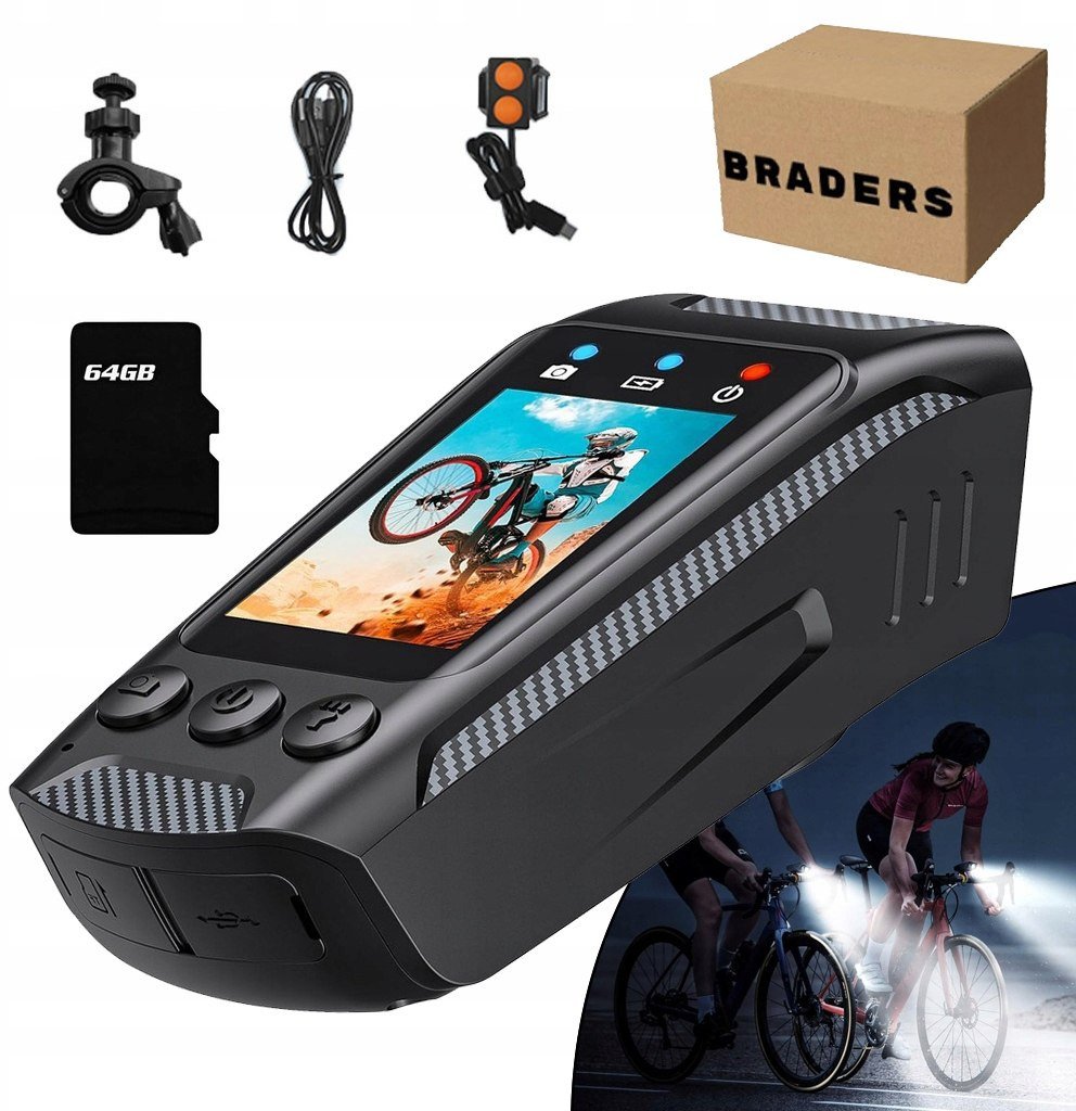 Kamera rowerowa motor 4K z EIS, Anti-Shake, ekran 2.0, pilot i karta 64GB