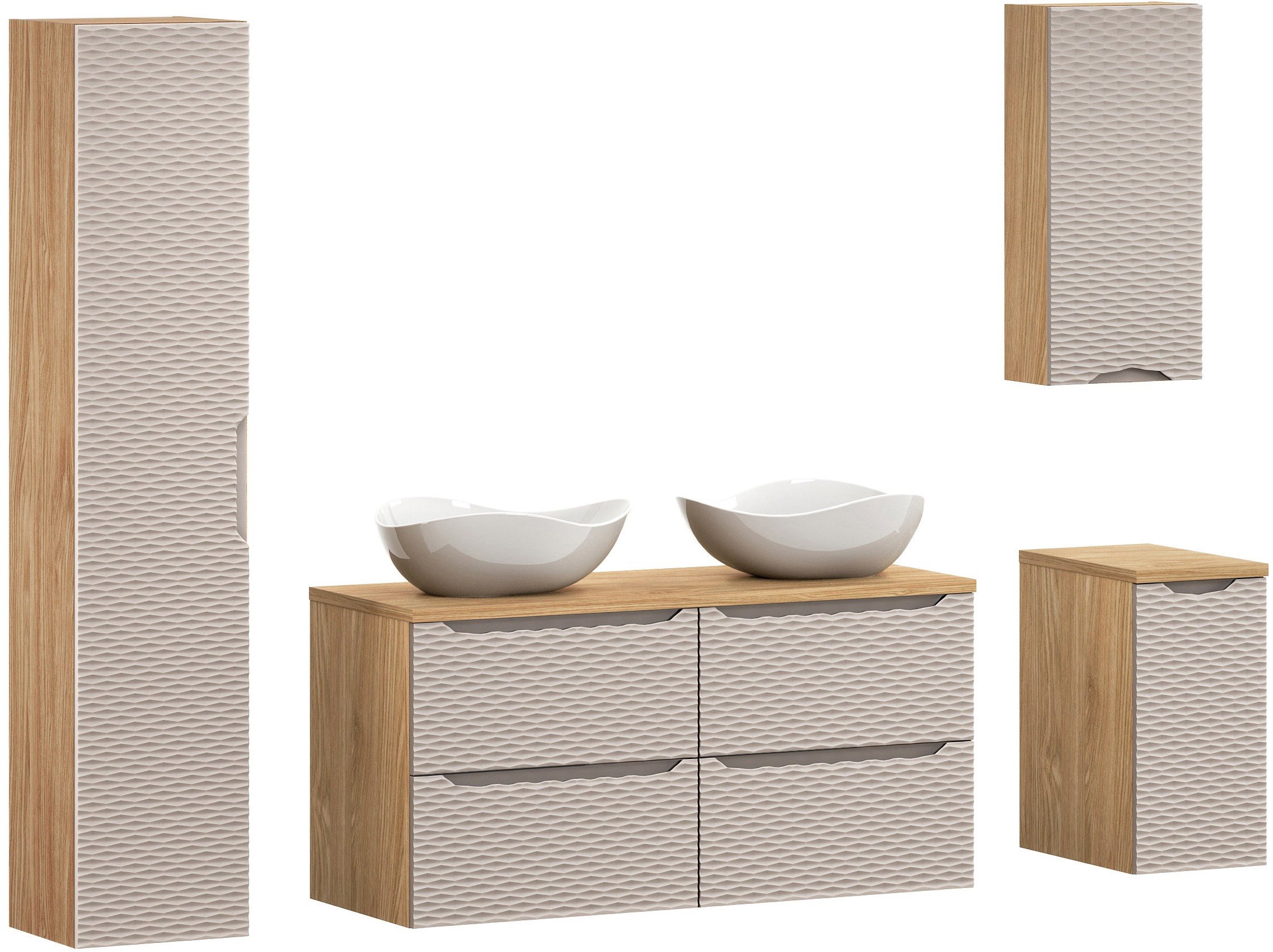 Zestaw meblowy 120cm z blatem, 2 umywalkami nablatowymi Cloud i szafką wysoką