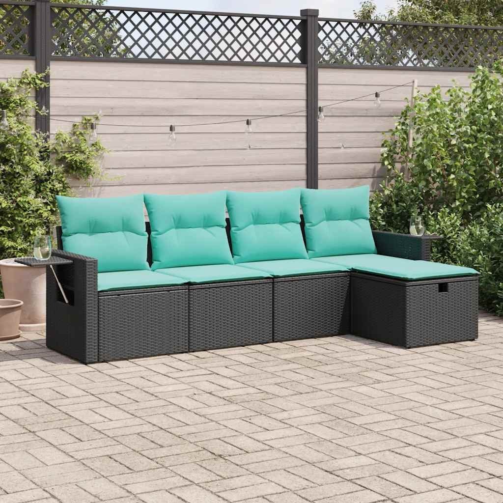 Garden Sofa Set Black PE rattan 5-piece Removable Covers