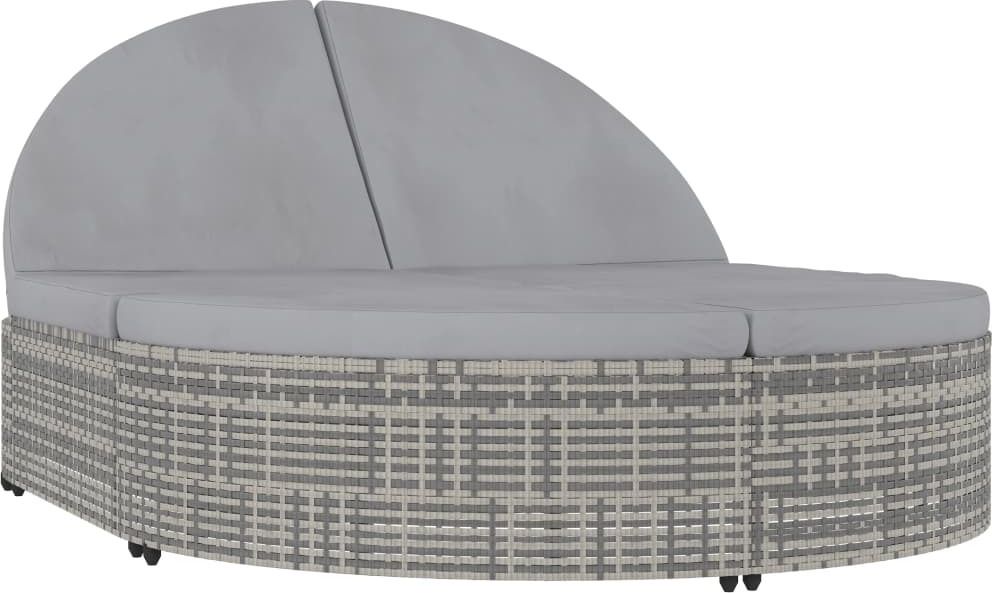 vidaXL 2-osobowy leżak z poduszkami, polirattan, szary (48127)