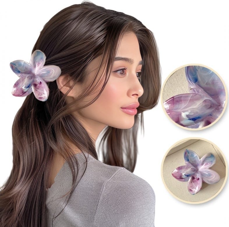 eCarla Spinka do włosów klamra XL kwiat Perłowy melanż 7,5cm x 8cm SP349