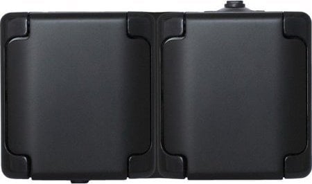 KOS BRYZA Gniazdo podwójne poziome IP54 klapka matowa typu Schuko 2x2P+Z 16A 250V czarne 180942