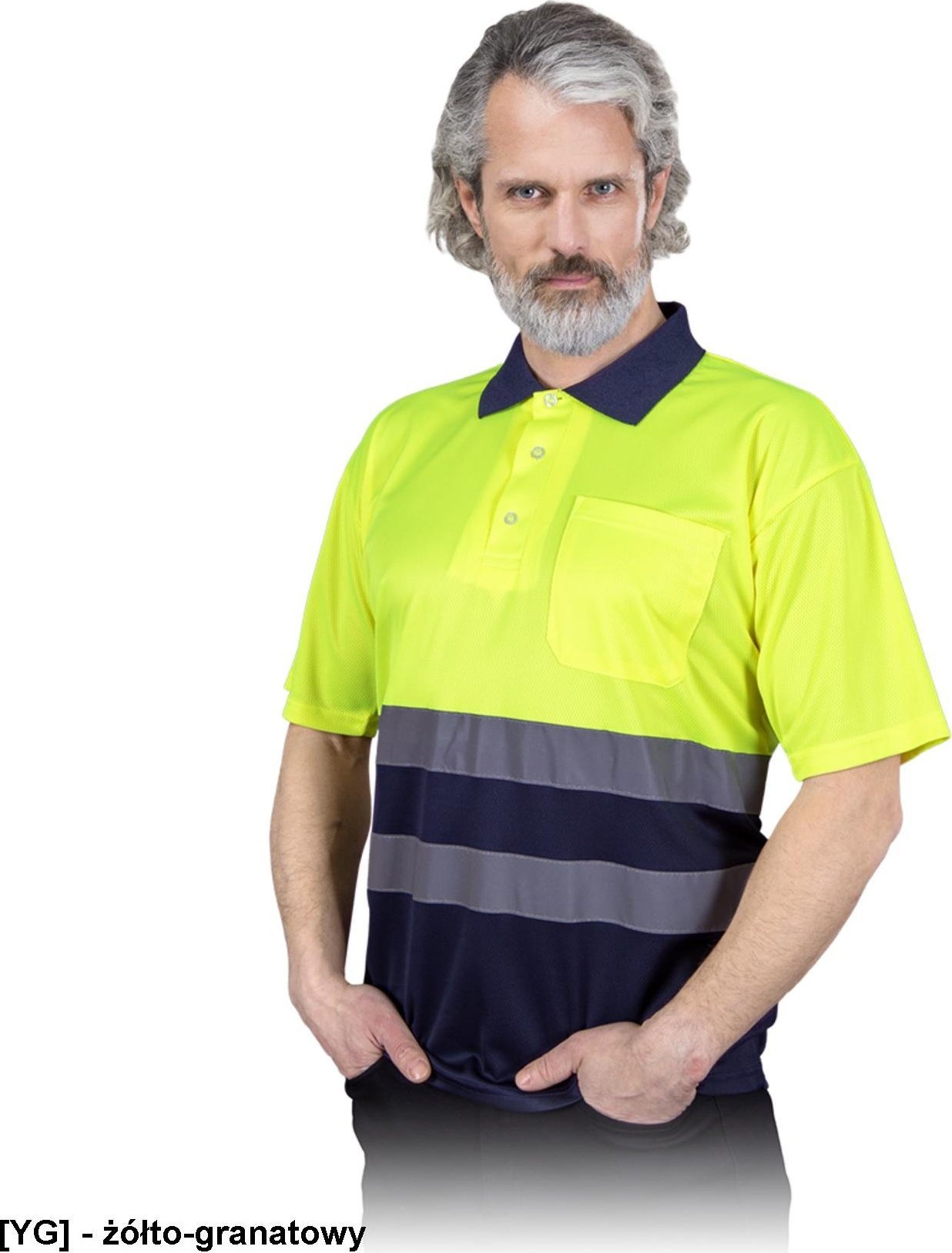 R.E.I.S. POLO-NEO - polo ostrzegawcze, krótki rękaw, szybkoschnąca oddychający materiał-siateczka, 100% poliester, 150 g/m - żółto-granatowy 3XL