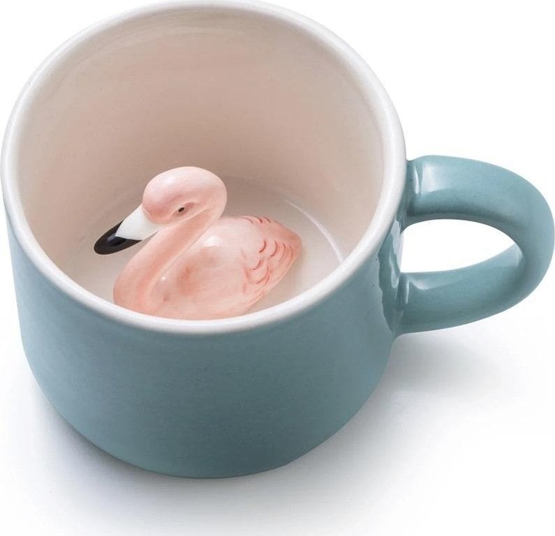 Kubek z flamingiem szary