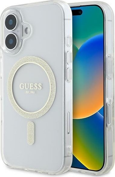 Guess Guess GUHMP16SHFGERET iPhone 16 6.1" przeźroczysty/transparent hardcase IML Glitter Circle MagSafe