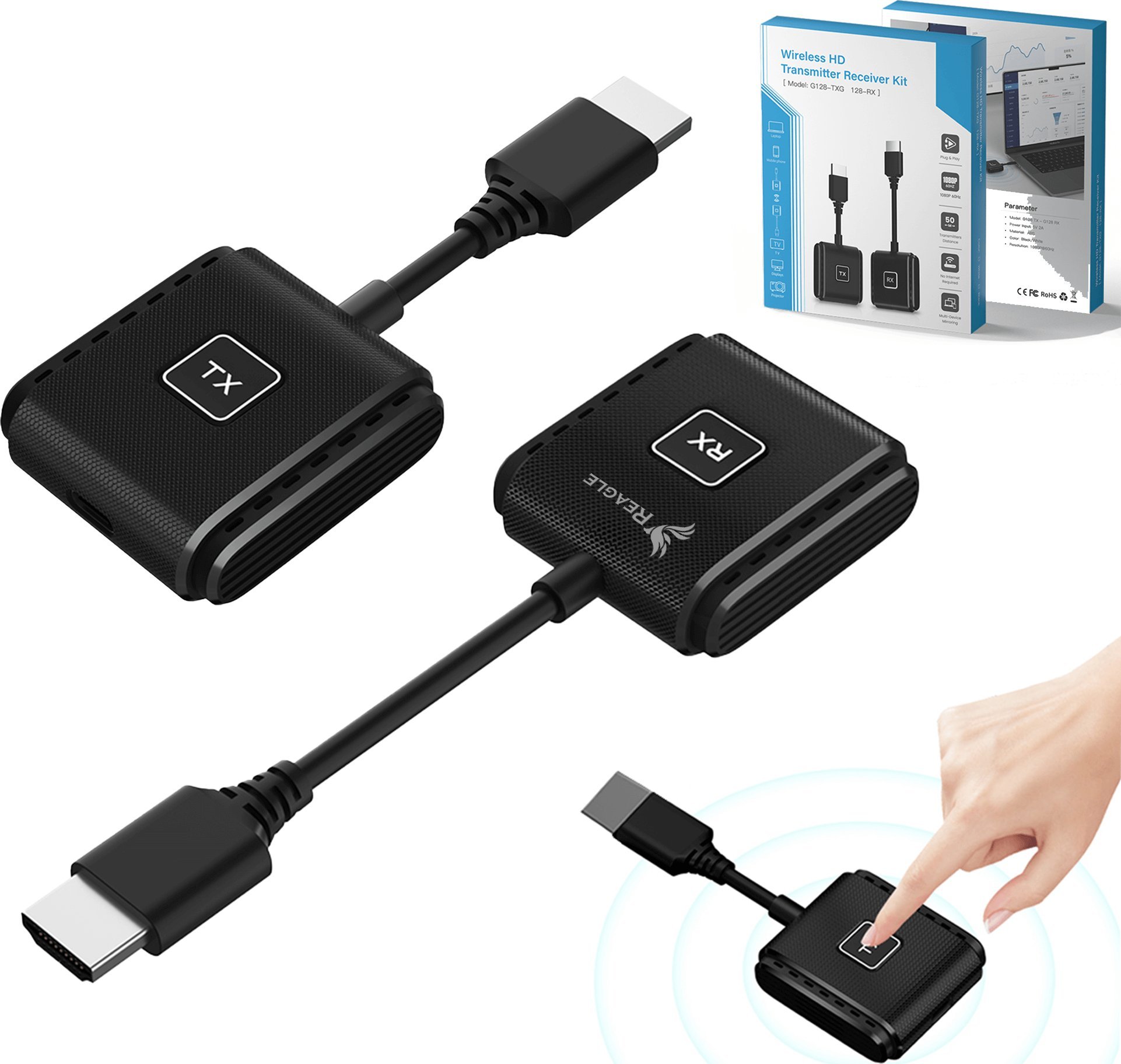 BEZPRZEWODOWY TRANSMITER OBRAZU HDMI NADAJNIK ODBIORNIK FULL HD 60Hz 50M REAGLE