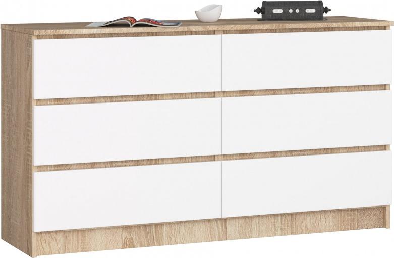 Fabryka Mebli Akord KOMODA K 140 cm 6 SZUFLAD SONOMA / BIAŁA