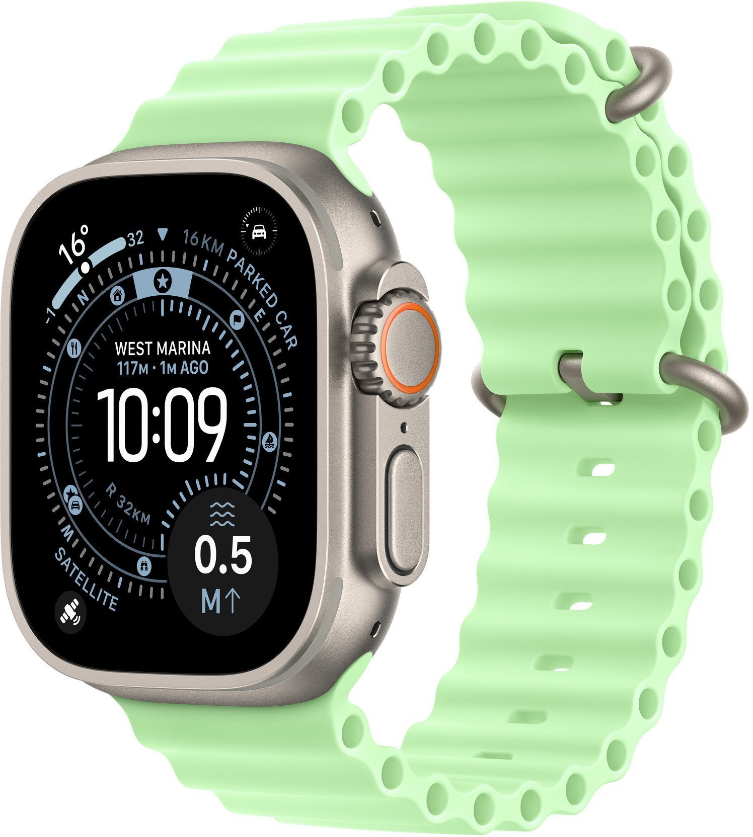 APPLE 49mm Neon Green Ocean�Band Extension - Natural Titanium Finish