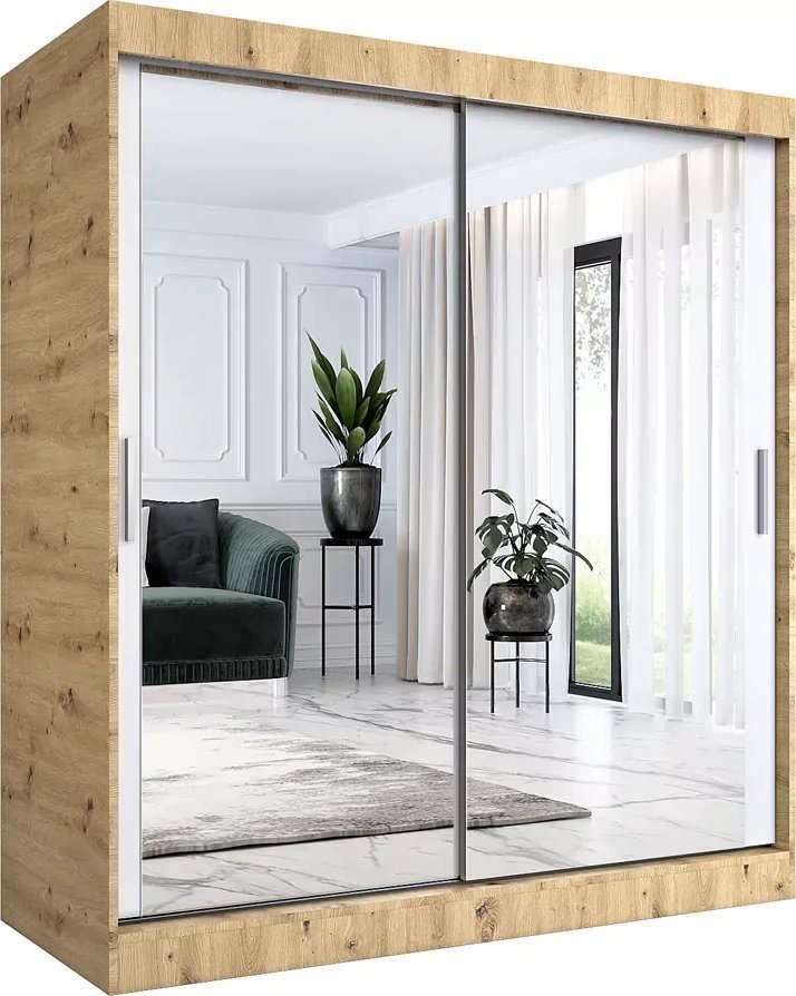 Elior Szafa przesuwna z lustrem 180 cm dąb artisan + biały - Edna 5X