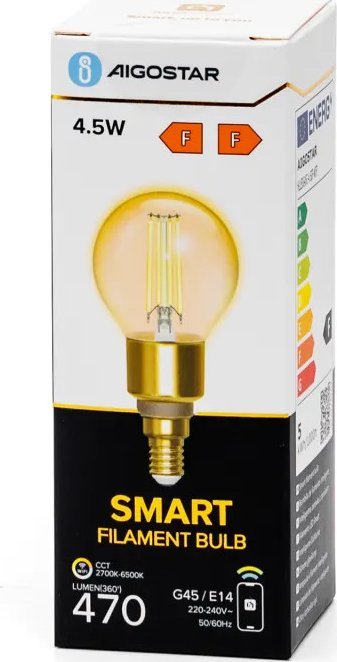 Aigostar Inteligentna żarówka WB G45 E14 Wi-Fi Bursztynowa Inteligentna żarówka WB G45 E14 Wi-Fi Bursztynowa