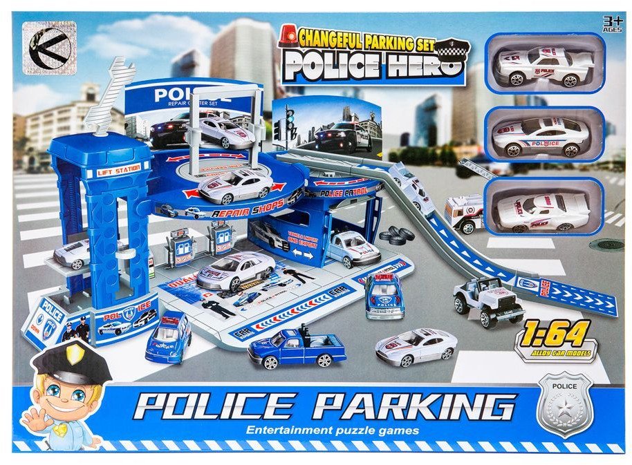 Parking policyjny w zestawie z 3 autkami