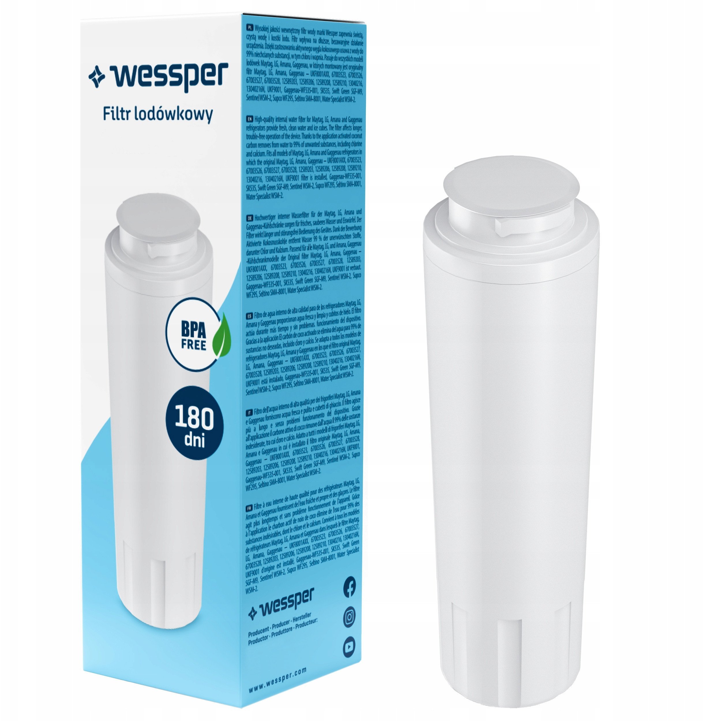 Filtr wody do lodówek Maytag, LG, Amana, GAGGENAU (WES402)