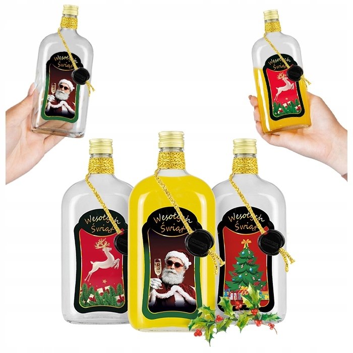 10x Butelki szklane KLASYK 500ml PREMIUM ZDOBIONA ŚWIĄTECZNA na nalewki