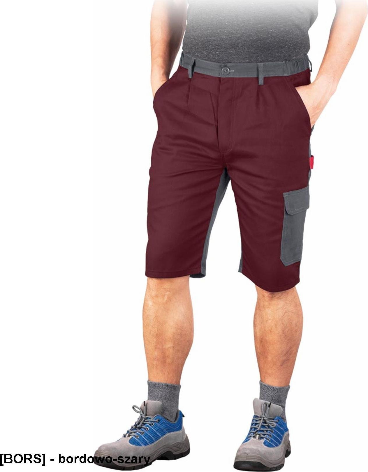 R.E.I.S. BOMULL-TS - krótkie spodnie ochronne do pasa, 100% bawełna, 6 kieszeni - bordowo-szary M
