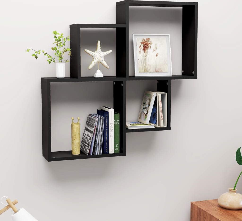 vidaXL Półka ścienna kostka, czarna, 80 x 15 x 78,5 cm, płyta wiórowa