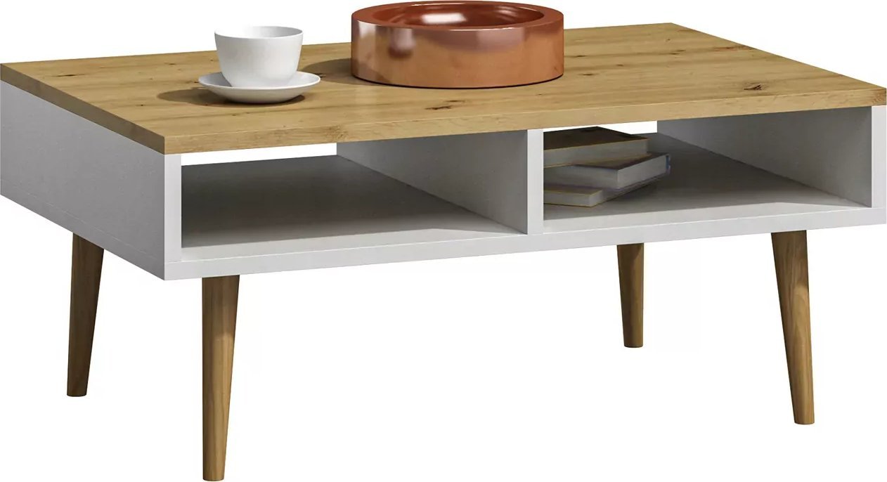 Elior Skandynawska ława do salonu dąb artisan + biały - Lorux