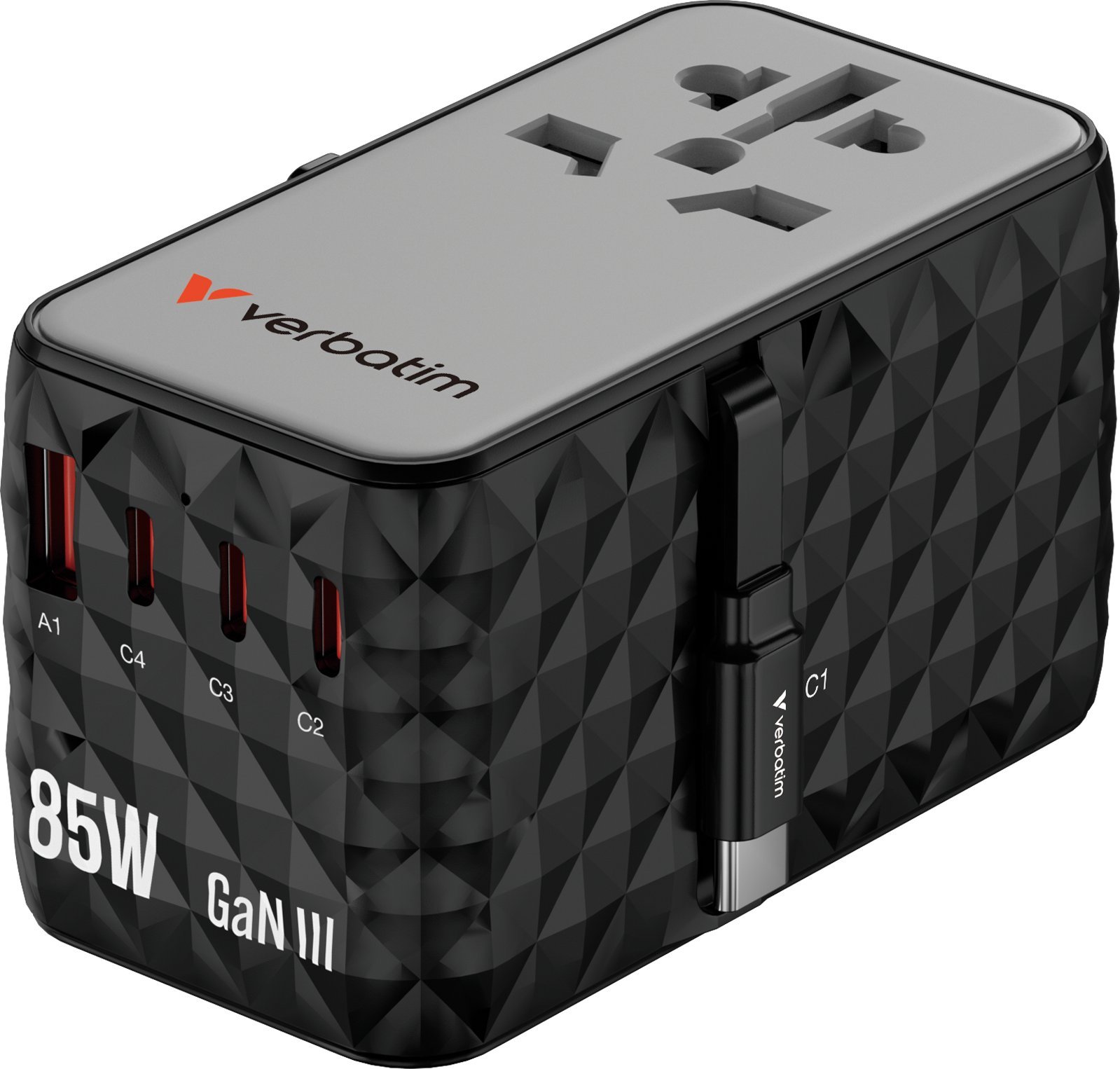 Verbatim Adapter podróżny Verbatim Charge 'n' Travel GaN III globalny 4xUSB-C PD 3.0 QC 4+ 70W, 1xUSB-A QC 4+ 60W
