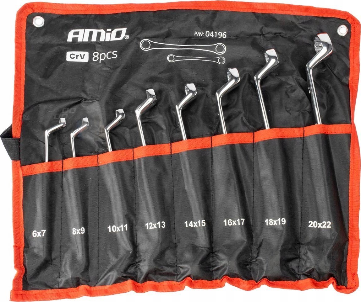 Klucze oczkowe odgięte zestaw kluczy odgiętych 6-22 mm 8 szt. amio-04196