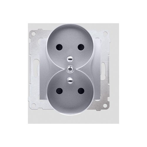 Kontakt-Simon Gniazdo podwójne 16A IP20 z/u i przesłoną torów srebrny mat - DGZ2MZN.01/43