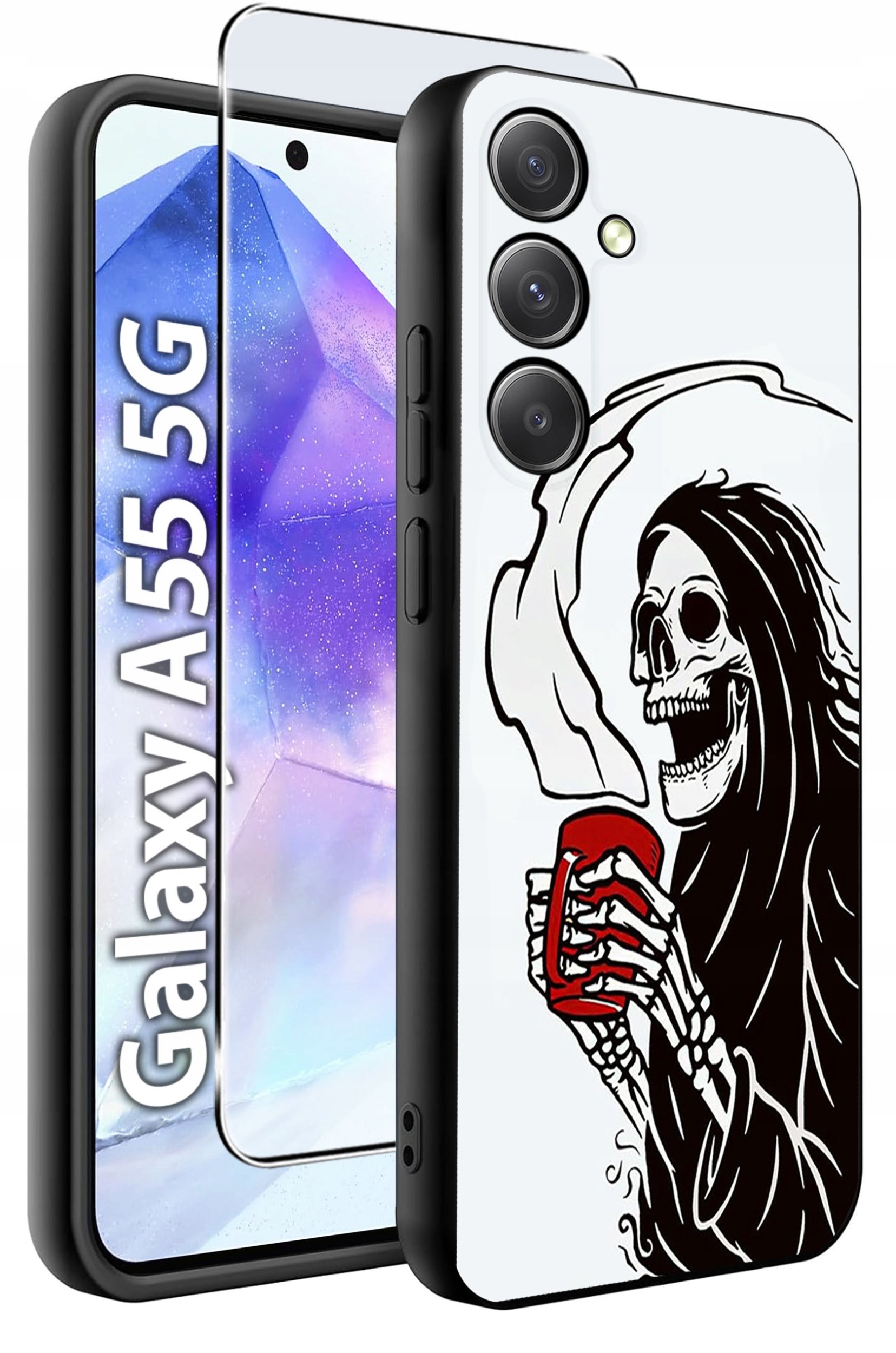 ETUI do Samsung A55 5G WZORY | SILIKONOWE MATT CASE + SZKŁO HARTOWANE 9H