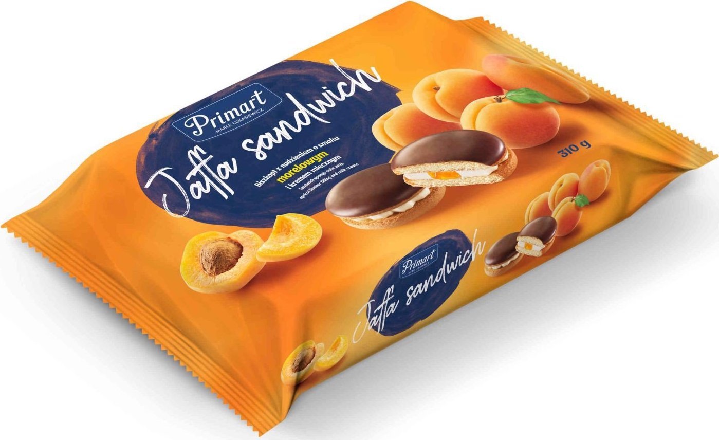 PRIMART Ciastka Jaffa biszkopty z nadzieniem mlecznym i morelowym 310g