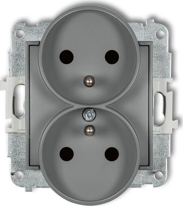 Karlik MINI Gniazdo podwójne z/u z przesłonami szary mat 27MGPR-2zp