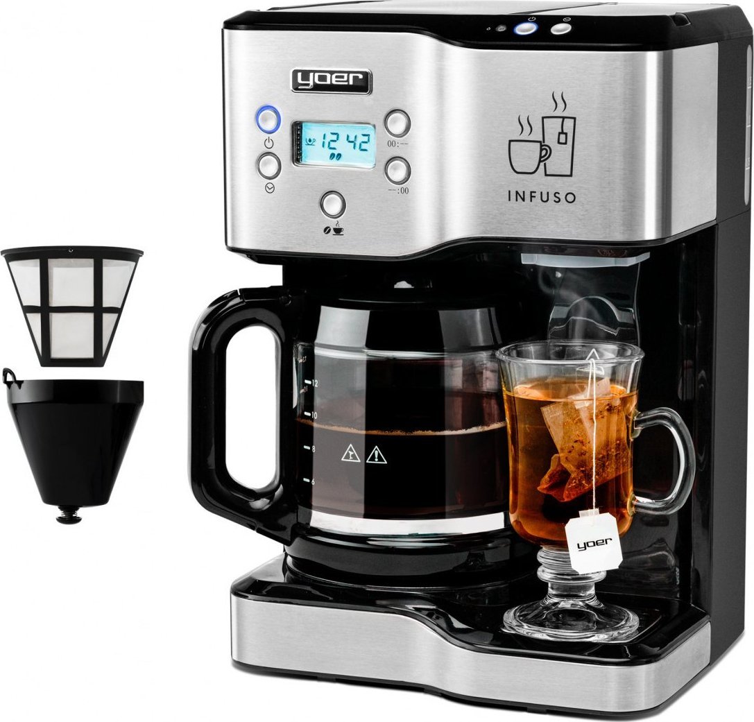 Ekspres przelewowy Yoer PRZELEWOWY ekspres do kawy z DYSTRYBUTOREM gorącej wody + DZBANEK 12 kaw - Infuso CMW02BK