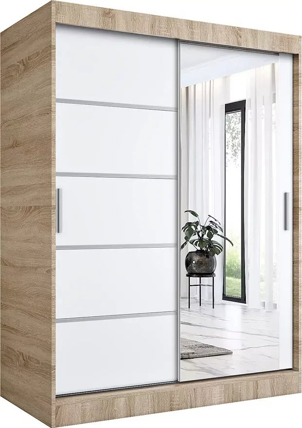 Elior Szafa przesuwna 150 cm dąb sonoma + biały - Lorenza 4X
