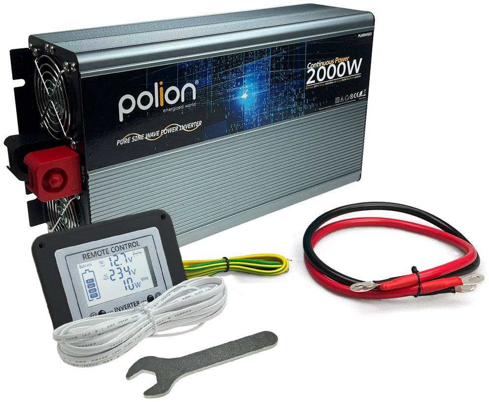 Przetwornica samochodowa 12V/230V 2000W czysty sinus, pilot, LCD