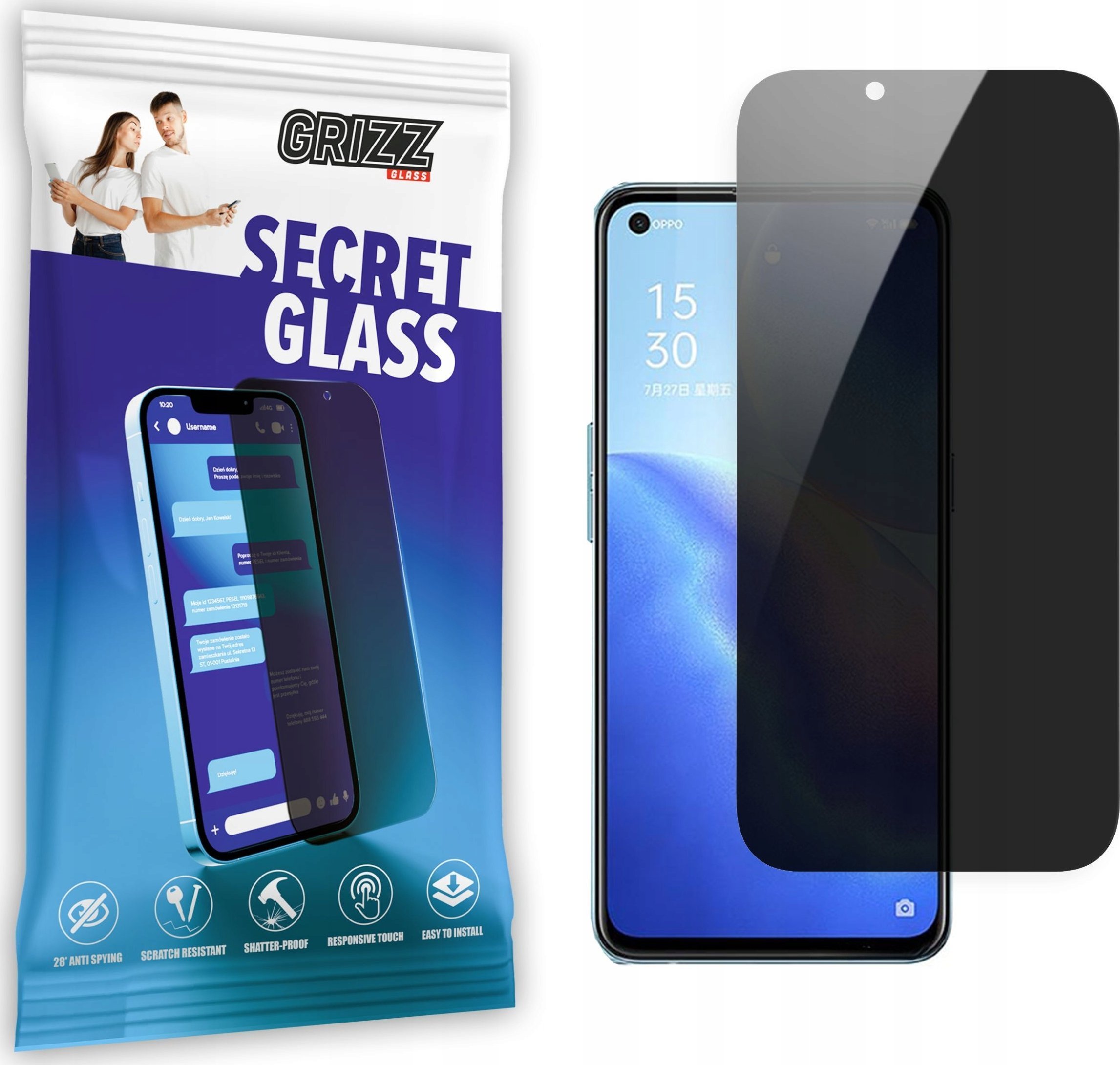 GrizzGlass Szkło prywatyzujące GrizzGlass SecretGlass Oppo Reno 5 K 5G